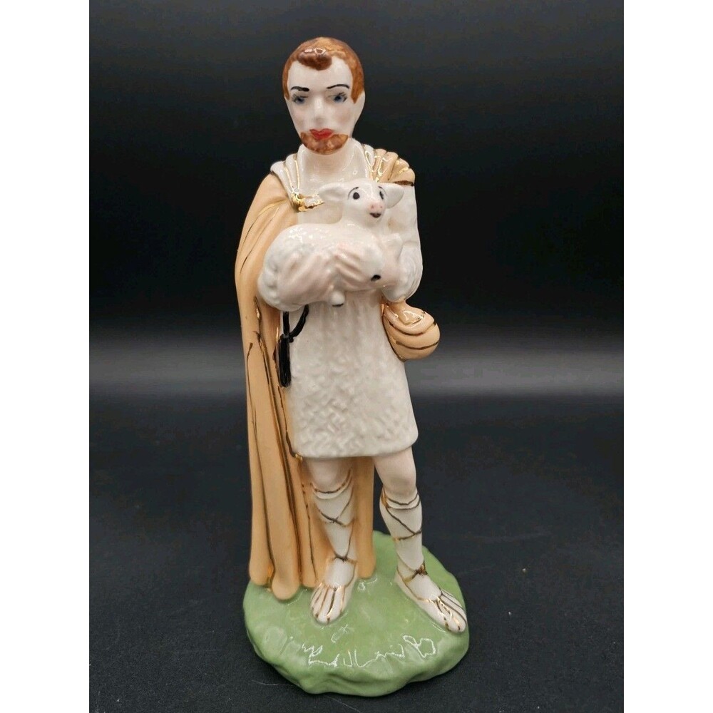 Holland Mold Christmas Nativity Standing Shepherd Lamb Figurine Hold Accents